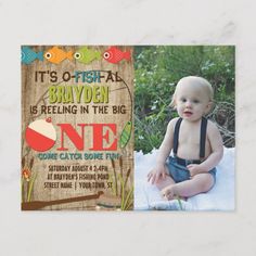 The Big One Fishing Theme Boys First Birthday Invitation Postcard Fishing Invitations, Fishing Birthday Invitations, Boys First Birthday, Fishing Birthday Party, Western Birthday Party, Wood Invitation, Western Birthday, Fishing Party, Fishing Birthday