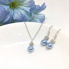 Sparkly Ice Blue Bridesmaid Jewelry Pearl Crystal Ball Hannah Collection BMJS-HANN Ice Jewelry, Bridal Jewelry Pearl Sets, Bridal Backdrop Necklace, Pearl Bridesmaid Jewelry, Sparkle Ball, Silver Bridesmaid, Backdrops Necklace, Bridesmaid Pearls, Pearl Necklace Earrings