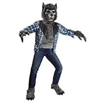 a man in a wolf costume is standing on one leg and his arms are spread out