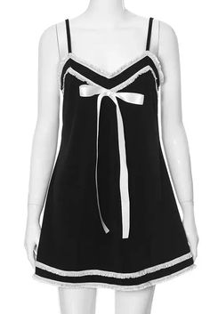 48071410680085|48071410712853|48071410745621 Black Mini Dress With Bow For Summer, Coquette Sleeveless Mini Dress With Lace Trim, Black Sleeveless Mini Dress With Bow Straps, Sleeveless Night Out Dress With Bow Straps, Sleeveless Dresses With Bow Straps For Night Out, Black Summer Dress With Bow, Summer Mini Dress With Spaghetti Straps And Contrast Lace, Black Spaghetti Strap Dress With Bow, Black Sleeveless Dress With Bow Straps