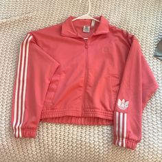 Brand New Condition, Never Worn. I Did Lose The Tags Though. Size Small, Super Comfortable Material (70% Polyester 30%Cotton With A Mesh Layer On The Inside. Adidas Pink, Adidas Jackets, Pink Adidas, Track Jacket, Track Jackets, Adidas Women, Pink White, Jackets For Women, Track