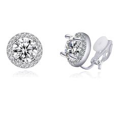 Material: Zinc Alloy. Cubic ZirconiaSize: 1.1cm by 1.1cmWeight: 5g per pairDesign: Round Crystal with Halo Clip-On EarringsColor: White. Silver. Yellow Gold Ear Earrings, Cubic Zirconia Earrings, Zirconia Earrings, Fashion Jewelry Earrings, Online Earrings, Bridesmaid Earrings, Diamond Crystal, Round Earrings, White Silver