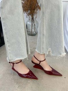 LBSFY - Pointed Toe Women Sandals 2024 New Arrivals Fashion Dress Shoes Wedge Heeled Ankle Strap Black Red Orange White Fashion Sandals Wedge Dress Shoes, Fashion Sandals, Women Sandals, White Fashion, British Indian, Orange White, Wedge Heels, Wedge Shoes, Brunei