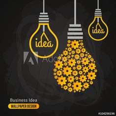 an idea light bulb with flowers inside it and the word idea written in yellow on black background