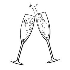 two glasses of champagne toasting with bubbles