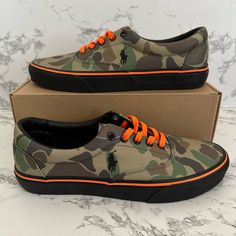 New/ Authentic Polo Ralph Lauren Camo Keaton Heritage Court Boat Casual Shoes Sneakers Men Size 9 Offers Welcomed Please Note Item Is Brand New Without Box! Casual Orange Sneakers With Vulcanized Sole, Orange Sporty Lace-up Canvas Shoes, Sporty Orange Lace-up Canvas Shoes, Casual Orange Canvas Shoes For Streetwear, Casual Orange Sneakers With Rubber Sole, Casual Orange Sneakers With Round Toe, Orange Round Toe Casual Sneakers, Casual Orange Round Toe Sneakers, Orange Low-top Sneakers For Fall