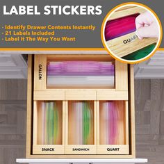 the label stickers are labeled in different colors and sizes, along with instructions for how to use them