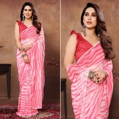 Pink colored saree is made from georgette fabric which is highlighted with printed & lace border work as shown. comes along with banglori silk blouse piece which you can customise as per your design/style. Occasion - You can wear this saree for parties, functions and events. Note:- the actual product may differ slightly in color and design from the one illustrated in the images when compared with computer or mobile screen. Measurements: Saree : Georgette : 5.5 Mtrs Blouse : Georgette : 0.8 Mtr M Fitted Saree With Printed Border For Navratri, Georgette Saree With Digital Print In Traditional Drape, Semi-stitched Georgette Blouse With Digital Print, Georgette Dupatta With Border, Bollywood Style Georgette Saree With Digital Print, Bollywood Style Chiffon Dupatta With Printed Border, Georgette Blouse Piece With Printed Border For Saree, Semi-stitched Digital Print Blouse In Georgette, Pre-draped Saree With Printed Border For Navratri