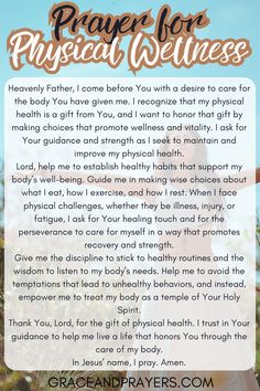 Looking to boost your physical health? Prayer can be a key part of your wellness journey, inviting God's strength and healing. This prayer is designed to ask for God's help in enhancing your physical wellness. Find more prayers for physical wellness at Grace and Prayers. Health Prayer, God's Help, Prayer For Health, Gods Strength, Healing Touch, Healthy Routine, Wellness Journey, Spiritual Wellness, Finding Balance