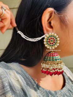 Kundan Big Statement Jhumka Earrings . Comes with White sahara which can be used and removed also . Big Jhumka Earrings, Sahara Earrings, Kundan Jhumka, Kurti Skirt, American Diamond Necklaces, Oxidized Necklace, Polki Necklace, Types Of Earrings, Western Earrings