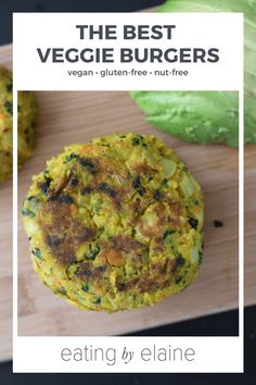 two vegetable patties on a cutting board next to lettuce