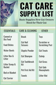 the cat care supply list is shown