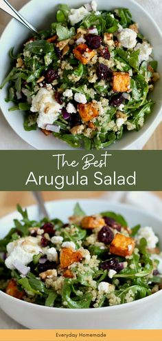 the best arugula salad recipe is made with fresh spinach, feta cheese and olives