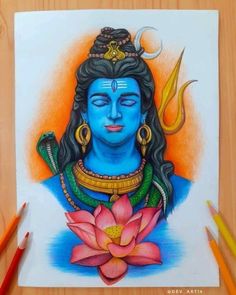 a drawing of the hindu god sitting on top of a flower