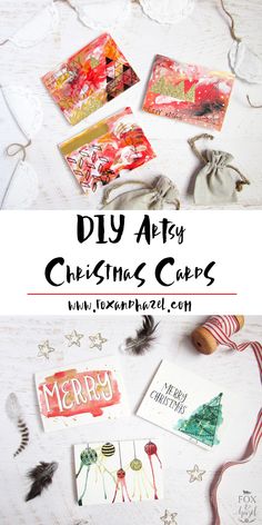 diy arty christmas cards with text overlay