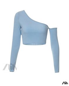 Zlily - Solid Color Off-shoulder Pullover with Long Sleeves and Belly-Baring Casual Single Shoulder Top Stretch Long Sleeve One Shoulder Top For Summer, Stretch One Shoulder Long Sleeve Top For Summer, Fitted Casual Long Sleeve One Shoulder Top, Casual One Sleeve Top For Spring, Spring One Shoulder Long Sleeve Top, Casual Fitted One Shoulder Long Sleeve Top, Casual Fitted One-sleeve Tops, Casual One Shoulder Top With One Sleeve, Casual Stretch One Shoulder Top With Long Sleeve