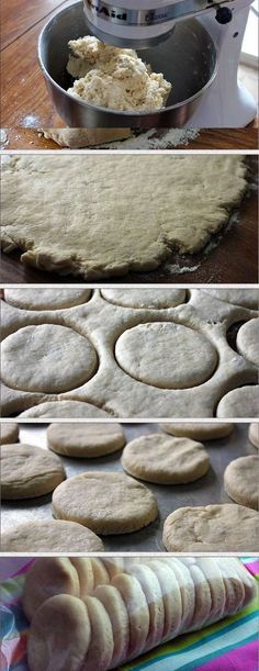 the process of making homemade pizza crusts is shown in three different pictures, including dough and other ingredients