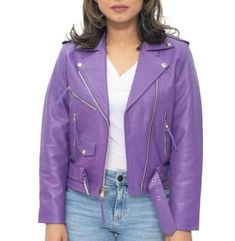 Here's a description for the Women's Stylish Brando Purple Leather Jacket: --- **Women's Stylish Brando Purple Leather Jacket** Make a bold statement with the Women's Stylish Brando Purple Leather Jacket. This chic piece combines classic biker style with a contemporary twist, featuring a rich purple hue that stands out in any crowd. Crafted from premium leather, it offers a luxurious feel while ensuring durability and comfort. Designed with an asymmetrical zip closure, the jacket showcases an ed