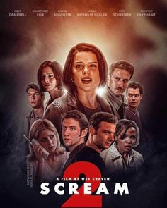 a movie poster for scream 2 with the characters from scream and scream on it's face