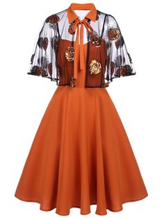 1950s Halloween, Standard Dress, The Hollow, Halloween Dress, Orange Dress, Looks Style, Vintage Chic, Petticoat, Swing Dress