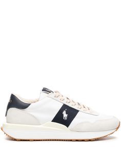 white/navy blue leather/suede signature Polo Pony motif logo patch at the tongue contrasting branded heel counter round toe front lace-up fastening branded insole chunky rubber sole Ralph Laurent, Oxford Sneakers, Polo Pony, Polo Ralph Lauren Mens, Curator Style, Design Element, Mens Shoes Sneakers, Blue Leather, Tennis Shoes