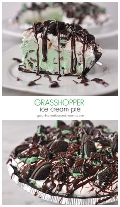 two pictures showing different types of ice cream pie