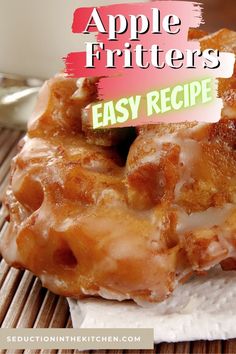 an apple fritters recipe on top of a napkin