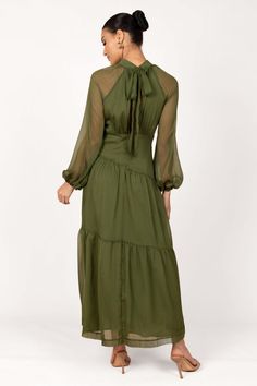 Julip Sheer Long Sleeve Maxi Dress - Olive - Petal & Pup USA Long Sleeve Lace Maxi Dress, Olive Dress, Beautiful Maxi Dresses, Sheer Long Sleeve, Usa Dresses, Clothing Details, Formal Casual, Sleeve Maxi Dress, Lace Maxi