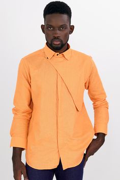 Experience unparalleled style and comfort with the Apache Orange Luxurious Linen Designer Shirt, featuring concealed plackets for a sleek and refined look. The vibrant apache orange hue adds a touch of vibrancy to your ensemble, while the luxurious linen fabric ensures breathability and sophistication. Whether you're attending a semi-formal affair or aiming for a chic casual appearance, exude a sense of contemporary elegance that's perfect for any occasion. Fused collar and cuffs, collar stand a Casual Linen Shirt, Chic Casual, Luxury Linen, Full Sleeves, Linen Clothes, Collar And Cuff, Linen Shirt, Semi Formal, Linen Fabric