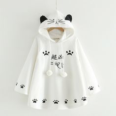 Color: white hoodies, Size: One Size Mantel Cape, Hoodie Poncho, Chat Kawaii, Cat Paw Print, Angry Cat, Hooded Cloak, Cat Hoodie, Casual Outerwear, Cat Ear