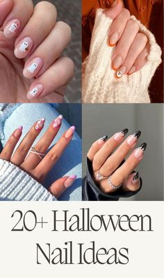 Halloween Oval Nail Designs, Halloween Ghost Nail Art, Halloween Nail Tip Designs, Ghost Nail Designs Short, Fall Nail Designs Ghost, Simple Almond Halloween Nails, Halloween Gel Nail Art, Ghost Nail Ideas, Subtle Halloween Nails Acrylic