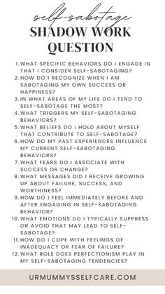One of the key benefits of shadow work is the ability to heal self-sabotaging behaviors. 🌿✨ By addressing buried fears and limiting beliefs, shadow work helps individuals stop patterns of procrastination, fear of failure, and self-doubt. This healing process leads to greater confidence, motivation, and a clearer path to success. Engage in shadow work to free yourself from self-sabotage and achieve your goals with confidence and clarity! 🌸💫 Shadow Work Prompts, Work Questions, Shadow Work Spiritual, Confidence Motivation, Soft Cover Journal, After School Routine, Fear Of Failure
