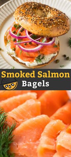 smoked salmon bagels on a white plate