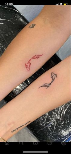 two people with matching tattoos on their legs