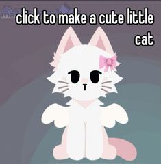 a white cat with pink bow sitting on top of it's chest and the words click