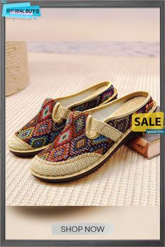 Baotou Ethnic Style Semi-slipper Female Comfortable Multicolor Slip-on Slippers, Multicolor Slip-on Beach Mules, Multicolor Slip-on Mules For Beach, Casual Multicolor Closed Toe Slippers, Casual Multicolor Flat Heel Slippers, Bohemian Clogs For Beach, Bohemian Clogs For The Beach, Casual Multicolor Closed Toe Mules, Bohemian Slip-on Mules For Vacation