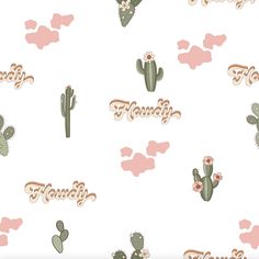 a white background with pink and green cacti and the words family on it