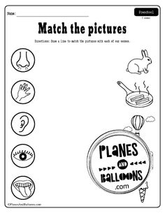 a black and white poster with the words,'match the pictures planes and balloons '