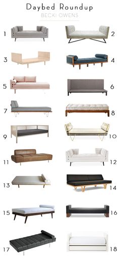 the different types of couches are shown in this image, and each has their own name