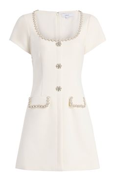 Sergio Dress Chanel Dress Pattern, Channel White Dress, Elegant White Mini Dress With Buttons, Dress For Church, Chanel Mini Dress, Chanel Dresses, Coquette Dress, White A-line Mini Dress With Buttons, Chanel White Mini Dress