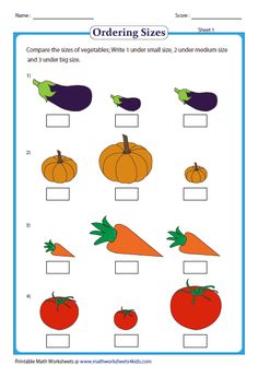 the worksheet for ordering vegetables to find which one is in the correct position