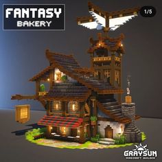 an image of a house made out of legos with the words fantasy bakery on it