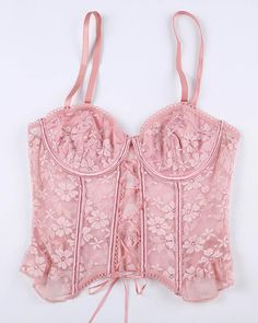 Details: Pink corset top with lace designTop Length: CroppedSleeve Length: SleevelessMaterials:95% Polyester + 5% Spandex