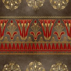 an art deco wallpaper with gold and red designs