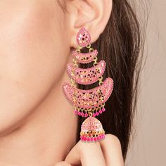 An Earring Style Is Called Jhumkas Is Popular In India And Other South Asian Nations. They Are Often Made of Gold Or Silver Polish And Frequently Feature Embellishments Made Of Pearls Or Gemstones. Jhumkas Frequently Feature A Sizable Pendant In The Form Of A Teardrop That Hangs From The Lobe. Smaller Pendants May Hang From The Bottom Of The Main Pendant & Most Jhumka Are Extremely Striking. * Handmade Jewelry | Handmade Earrings | Handcrafted * Hypoallergenic | Skin-Friendly | Allergic-Free  * Fusion Style Jhumkas For Diwali Party, Fusion Meenakari Jhumkas For Party, Fusion Style Chandbali Jhumkas For Party, Festival Jhumkas With Dangling Beads, Fusion Style Jhumkas For Party, Festive Navratri Chandbalis With Pierced Ears, Fusion Style Dangle Jhumkas With Latkans, Festive Chandbalis For Navratri With Pierced Ears, Festive Fusion Chandelier Earrings With Latkans