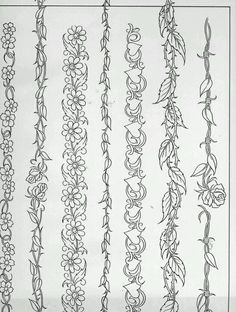 an old fashioned line drawing with vines and flowers