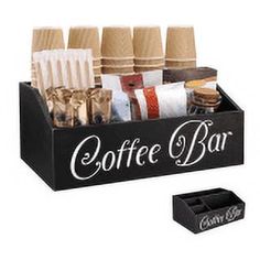 the coffee bar has many different items in it