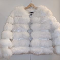 Fur: Arctic Fox Brand: Xinmeng Fur Cropped White Arctic Fur Jacket Size: Medium, Fits A Bit Loose Fastens With Hooks, No Zipper Two Pockets Winter White Faux Fur Outerwear, White Fox Fur Coat, White Fur Cropped Jacket, White Fur Jacket, Luxury White Winter Fur Coat, Fox Brand, White Faux Fur Jacket, White Fur Coat, Arctic Fox