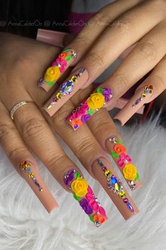 30 Lovely Valentines Nails in 2023 : Black Jack Heart | Valentines Day Nail Mexican Color Nails, 3d Acrylic Nails Flowers, 3d Nail Designs Flowers, Cantarito Nails, Mexican Themed Nails Acrylic, Mexican Nails Designs, Birthday Nails Leo, Nails Polish Designs, Nail Art Designs Valentines