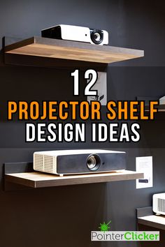 12 projector shelf design ideas for your home theater, home entertainment center Projector In Family Room, Movie Theater Shelf Decor, Projector Cover Ideas, How To Hide Projector, Projector Home Theater, Projector Shelf Ideas Bedroom, Projector Game Room, Movie Nook Spaces, Projector Mount Ideas Bedroom